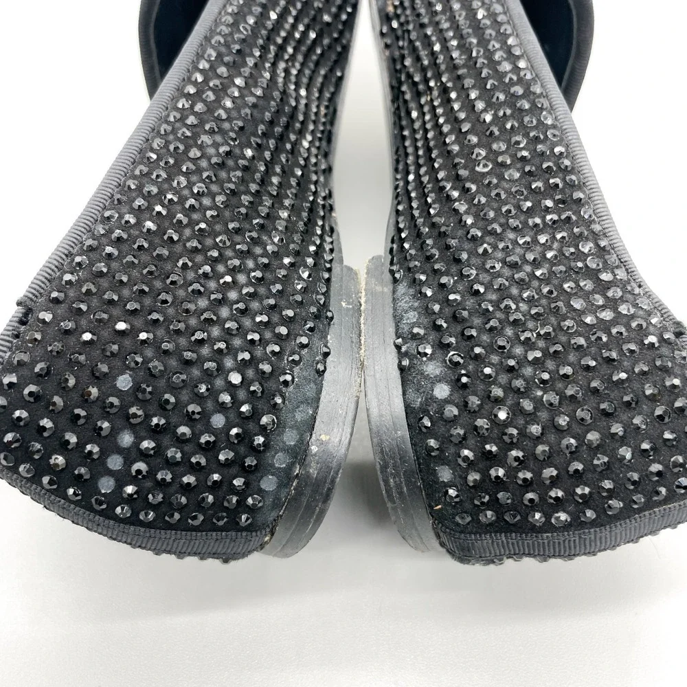 Tory Burch Womens 7M Chandra Black Crystal Suede Smoking Loafer Flat Preppy Glam